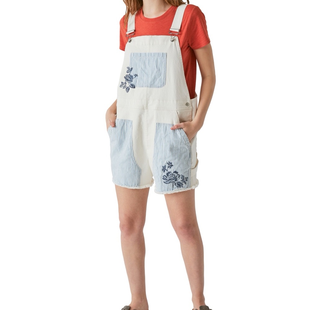 Lucky Brand Striped White and Blue Overalls size S